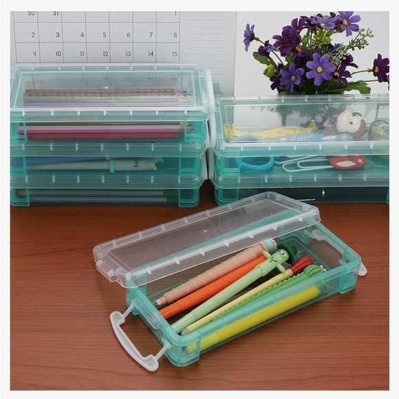 Pack of 6 stackable Clear green Pencil Case Organizer Storage Stationery set - Picture 1 of 6